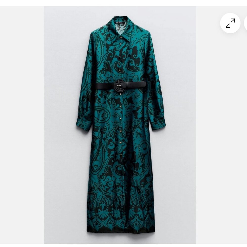 ZARA WOMAN PRINTED MIDI SATIN SHIRTDRESS SIZE M MULTI_8735/214 FW23